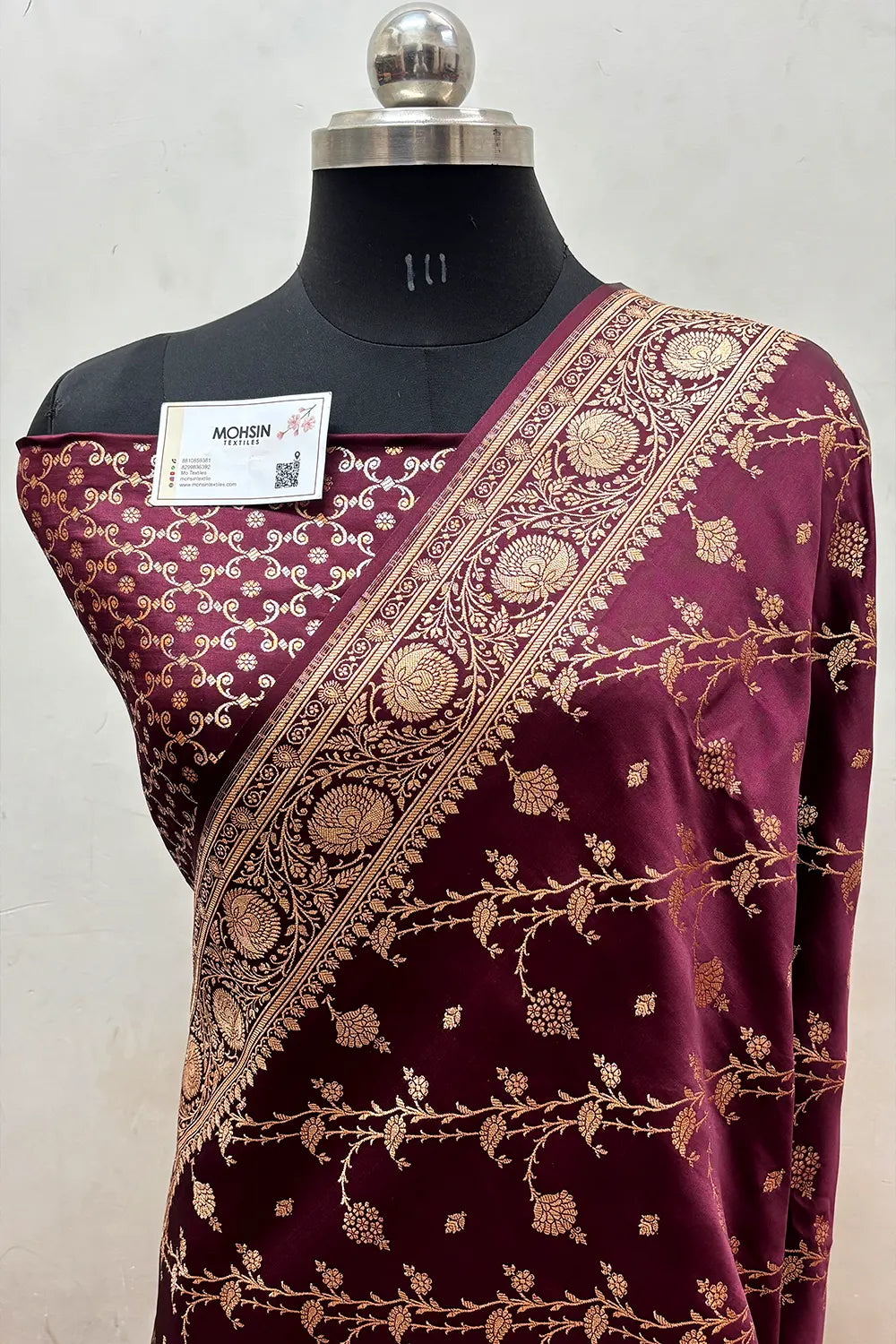 Wine Railway Katan Satin Silk Banarasi Saree