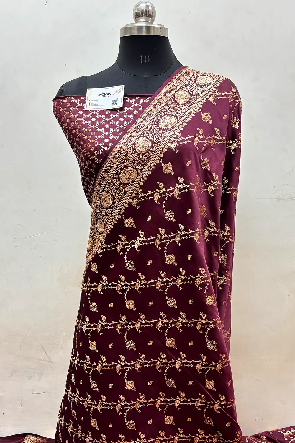 Wine Railway Katan Satin Silk Banarasi Saree