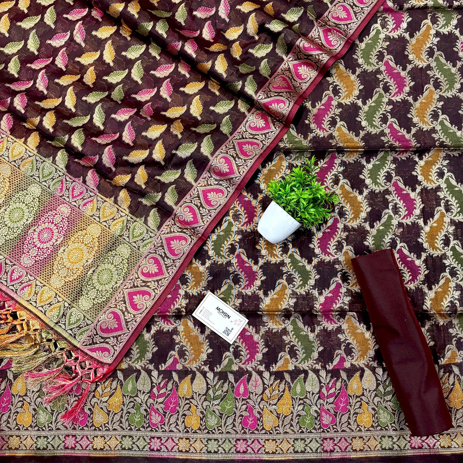 Wine Resham Banarasi Silk Suit