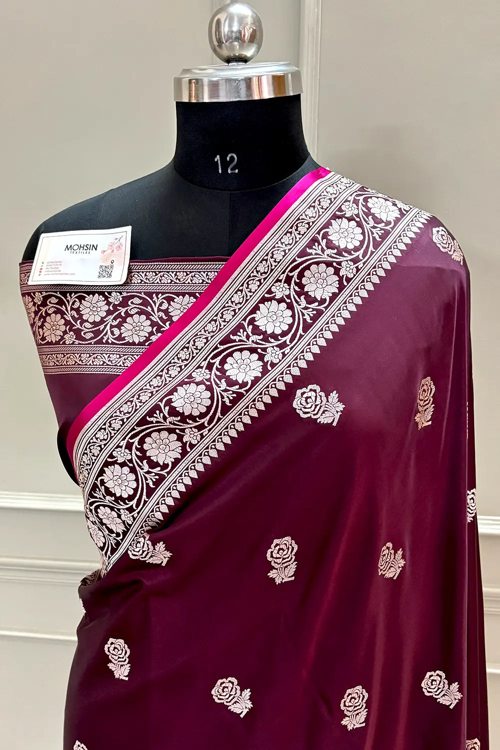 Wine Rose Buti Katan Silk Banarasi Saree