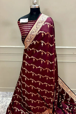Wine Rowa Laher Katan Silk Banarasi Saree