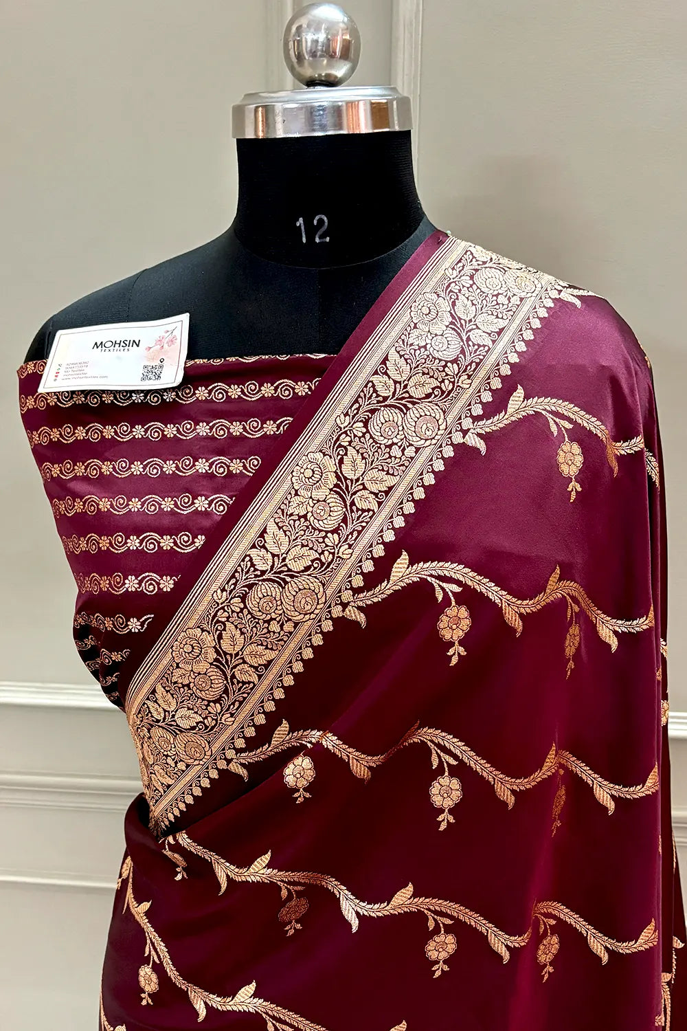 Wine Rowa Laher Katan Silk Banarasi Saree