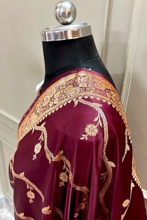 Wine Rowa Laher Katan Silk Banarasi Saree