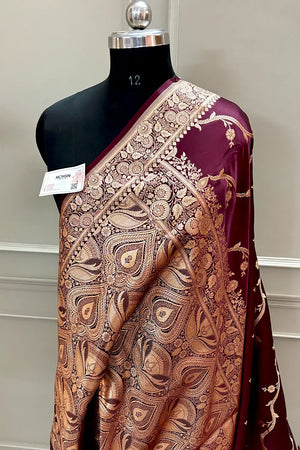 Wine Rowa Laher Katan Silk Banarasi Saree