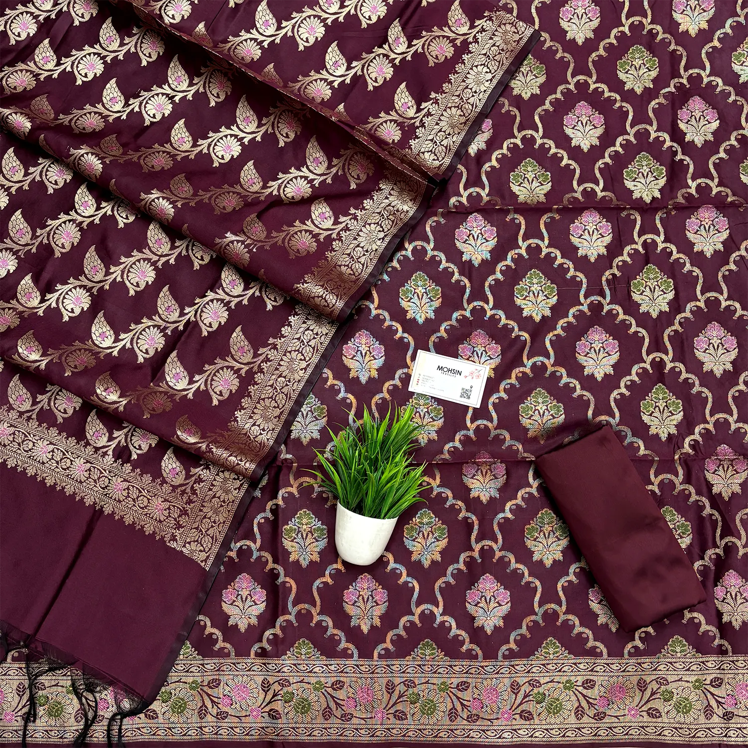 Wine Semi Katan Silk Banarasi Silk Suit