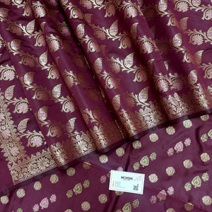 Wine Semi Katan Silk Banarasi Suit