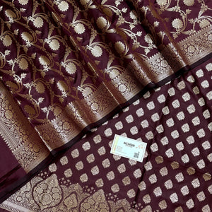 Wine Singhasan Buti Semi Katan Silk Banarasi Suit