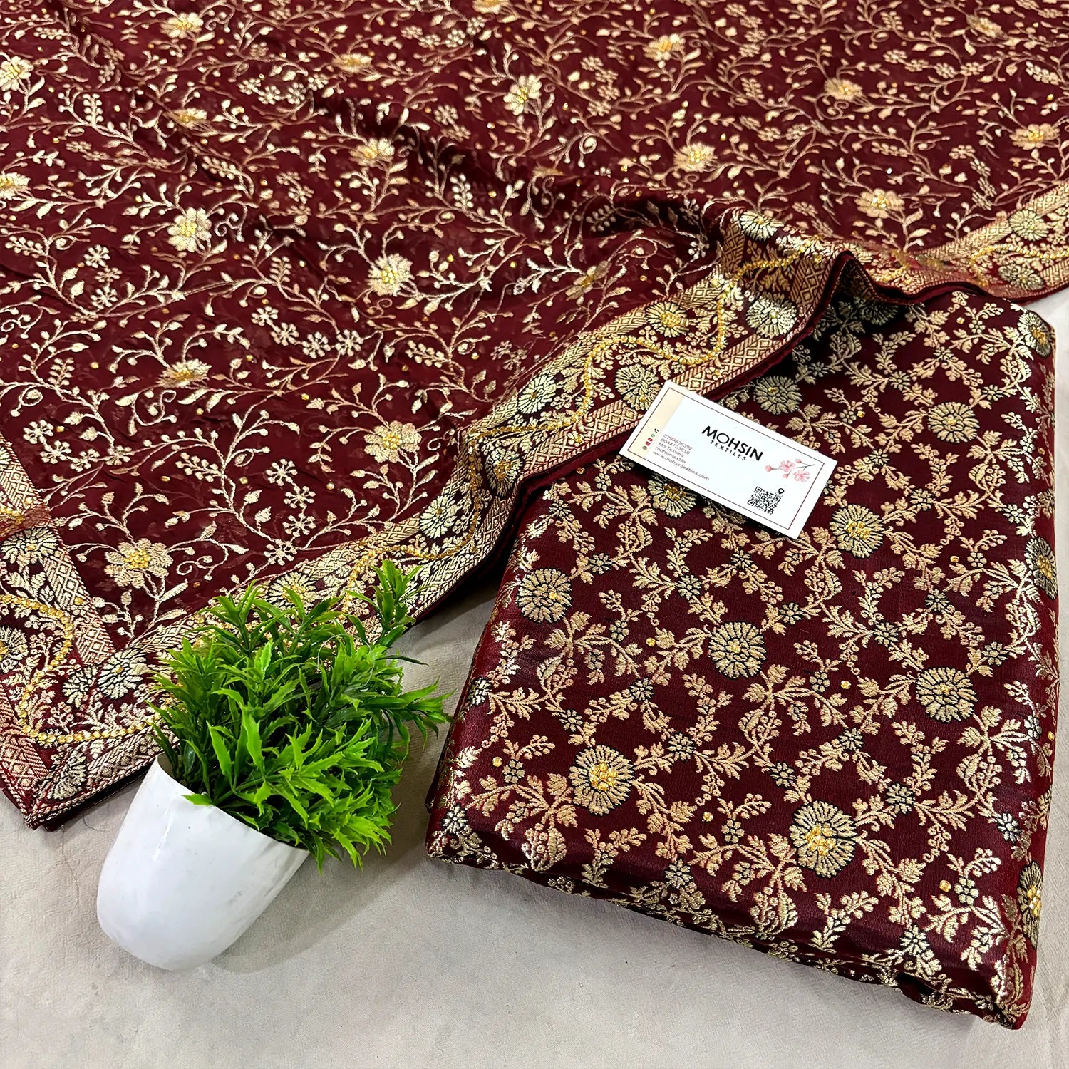 Wine Stone Work Kimkhab Silk Banarasi Gharara