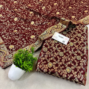 Wine Stone Work Kimkhab Silk Banarasi Gharara