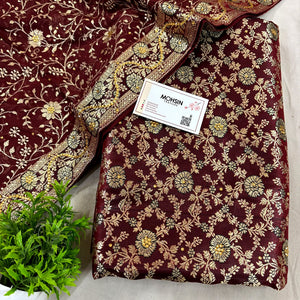 Wine Stone Work Kimkhab Silk Banarasi Gharara