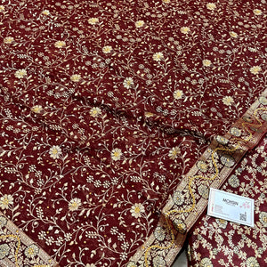 Wine Stone Work Kimkhab Silk Banarasi Gharara