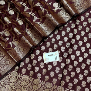 Wine Sunflower Semi Katan Silk Banarasi Suit