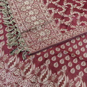 Wine Surahi Buti Cotton Silk Banarasi Suit