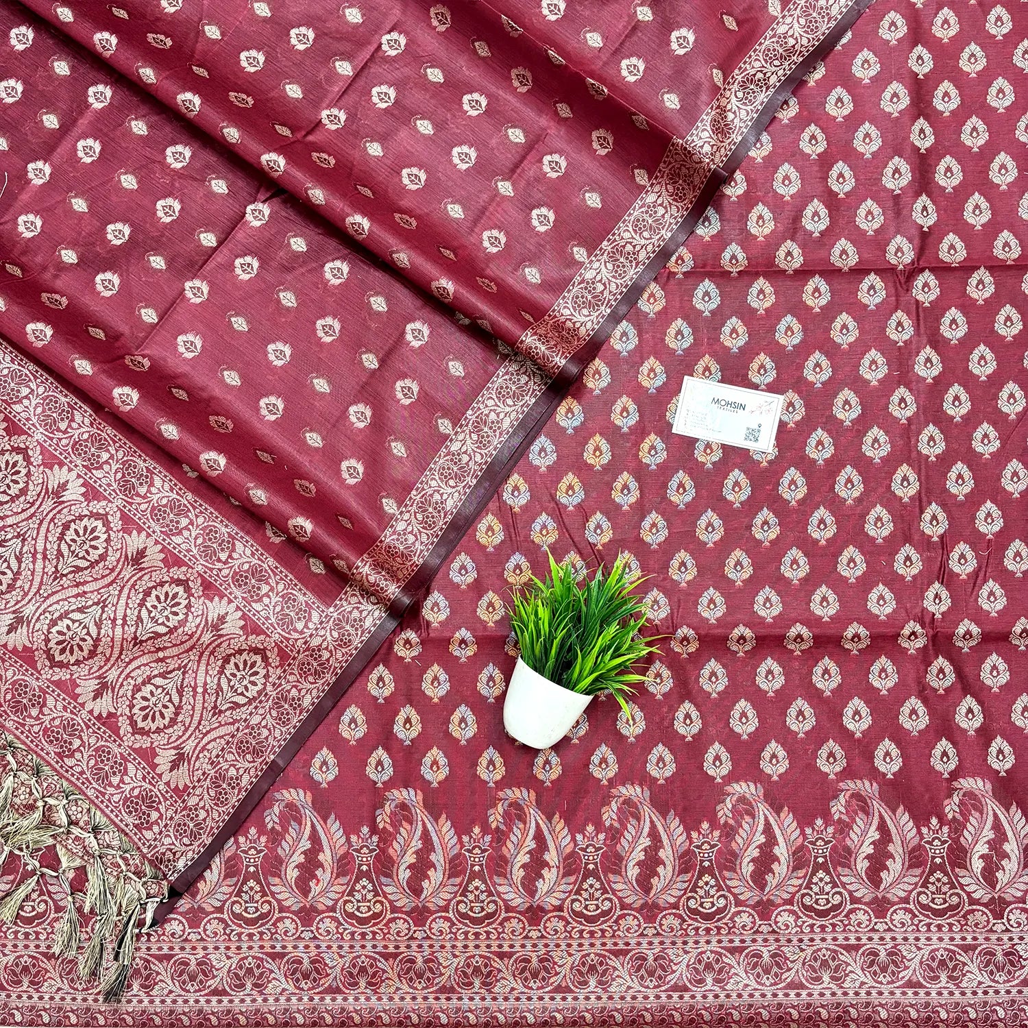 Wine Surahi Paan Cotton Silk Banarasi Suit