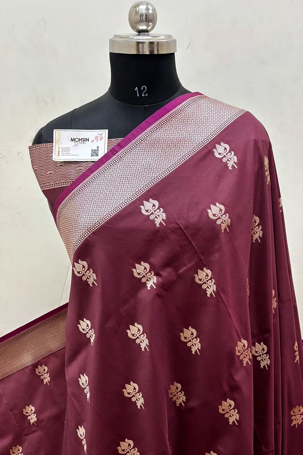 Wine Trishul Ghat Katan Silk Banarasi Saree