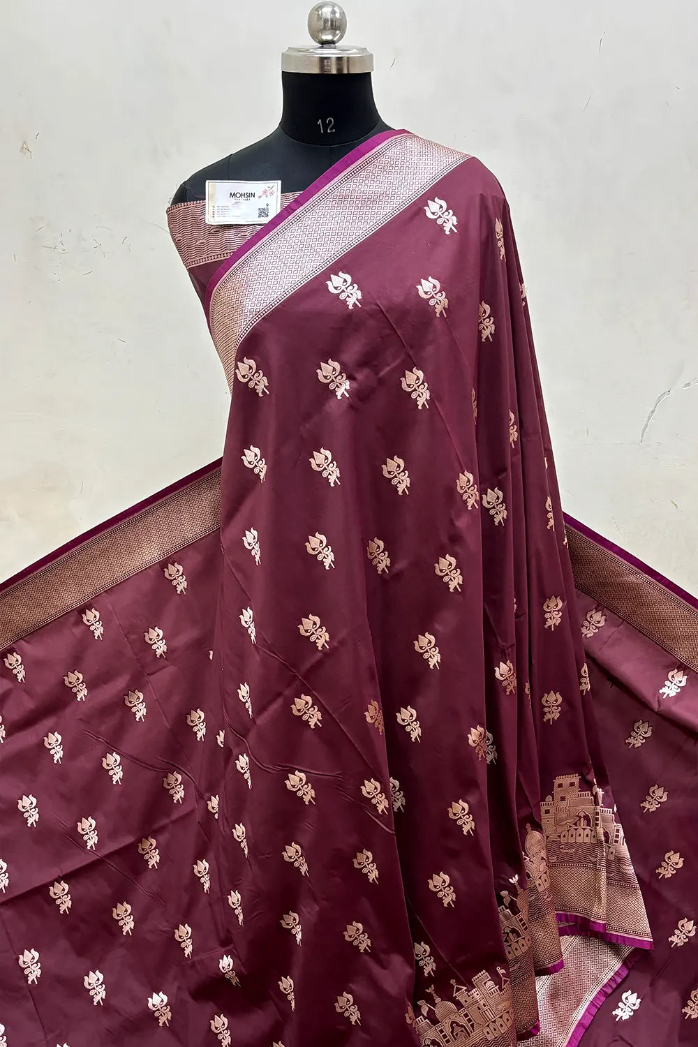 Wine Trishul Ghat Katan Silk Banarasi Saree