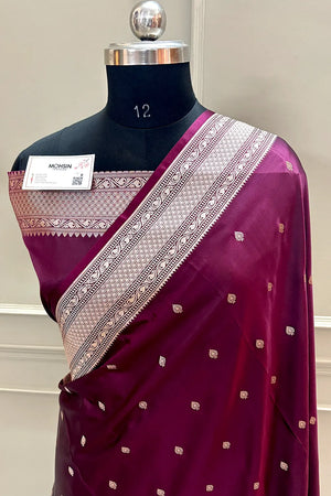 Wine Wazir Buti Katan Silk Banarasi Saree