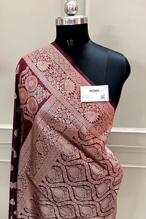 Wine Zari Banarasi Silk Saree