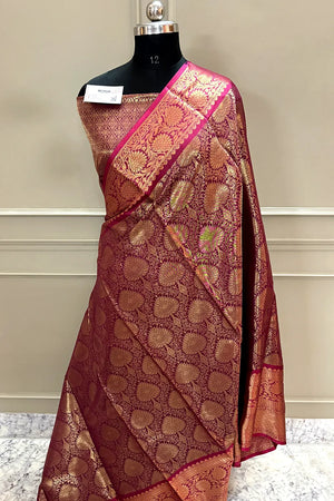 Wine Zari Banarasi Silk Saree