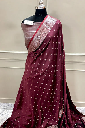 Wine Zari Banarasi Silk Saree
