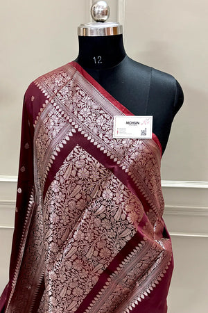 Wine Zari Banarasi Silk Saree
