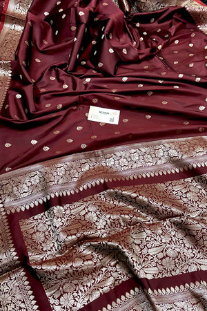 Wine Zari Banarasi Silk Saree