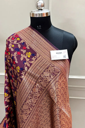 Wine Zari Banarasi Silk Saree