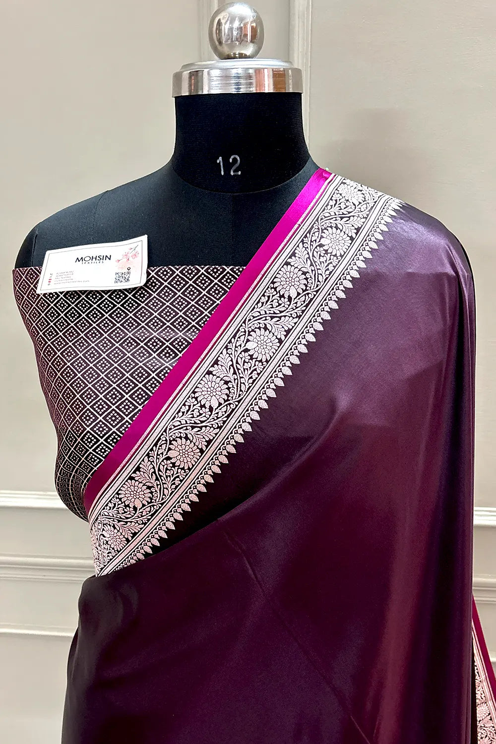 Wine Zari Border Katan Silk Banarasi Saree