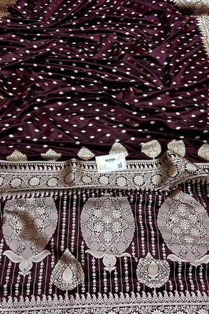 Wine Zari Katan Mashru Silk Banarasi Saree