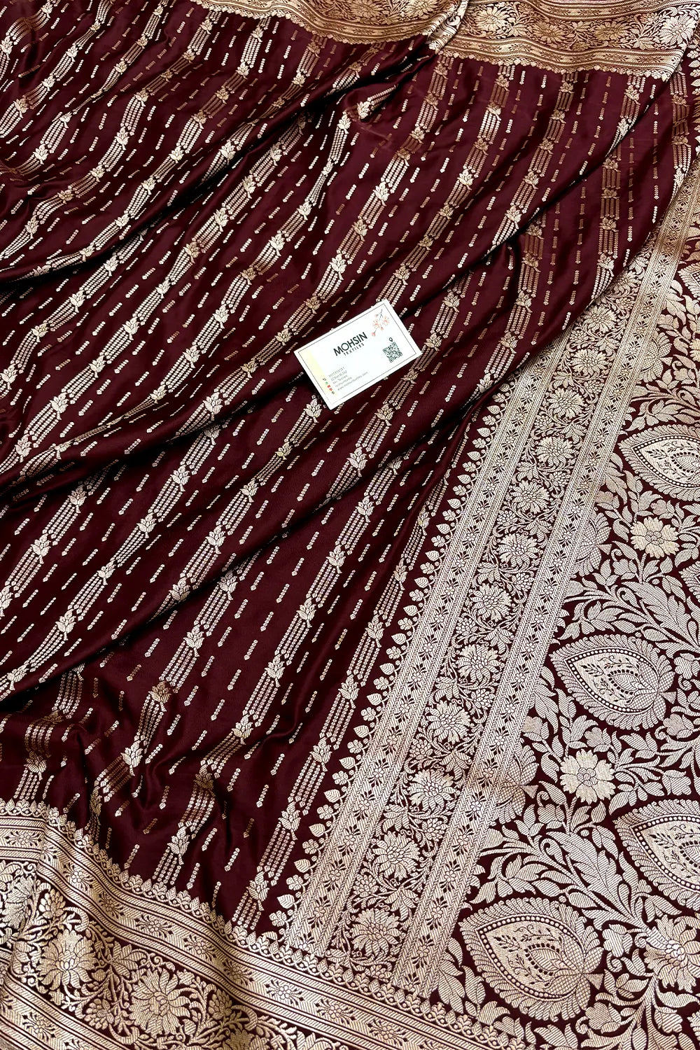 Wine Zari Katan Mashru Silk Banarasi Saree