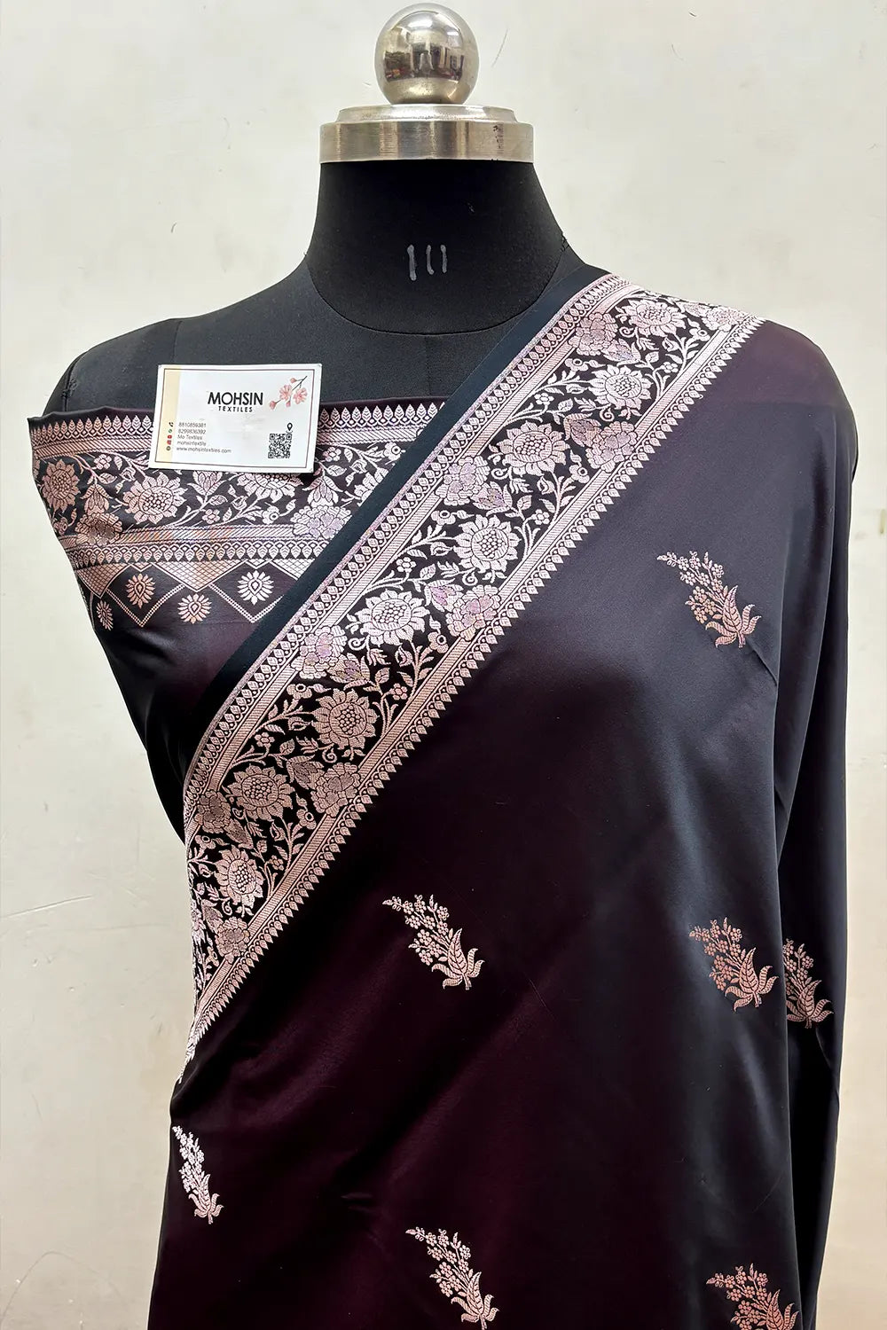 Wine Zari Katan Mashru Silk Banarasi Saree