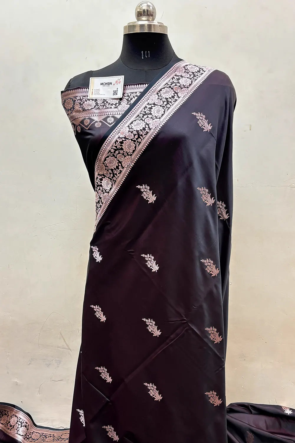 Wine Zari Katan Mashru Silk Banarasi Saree