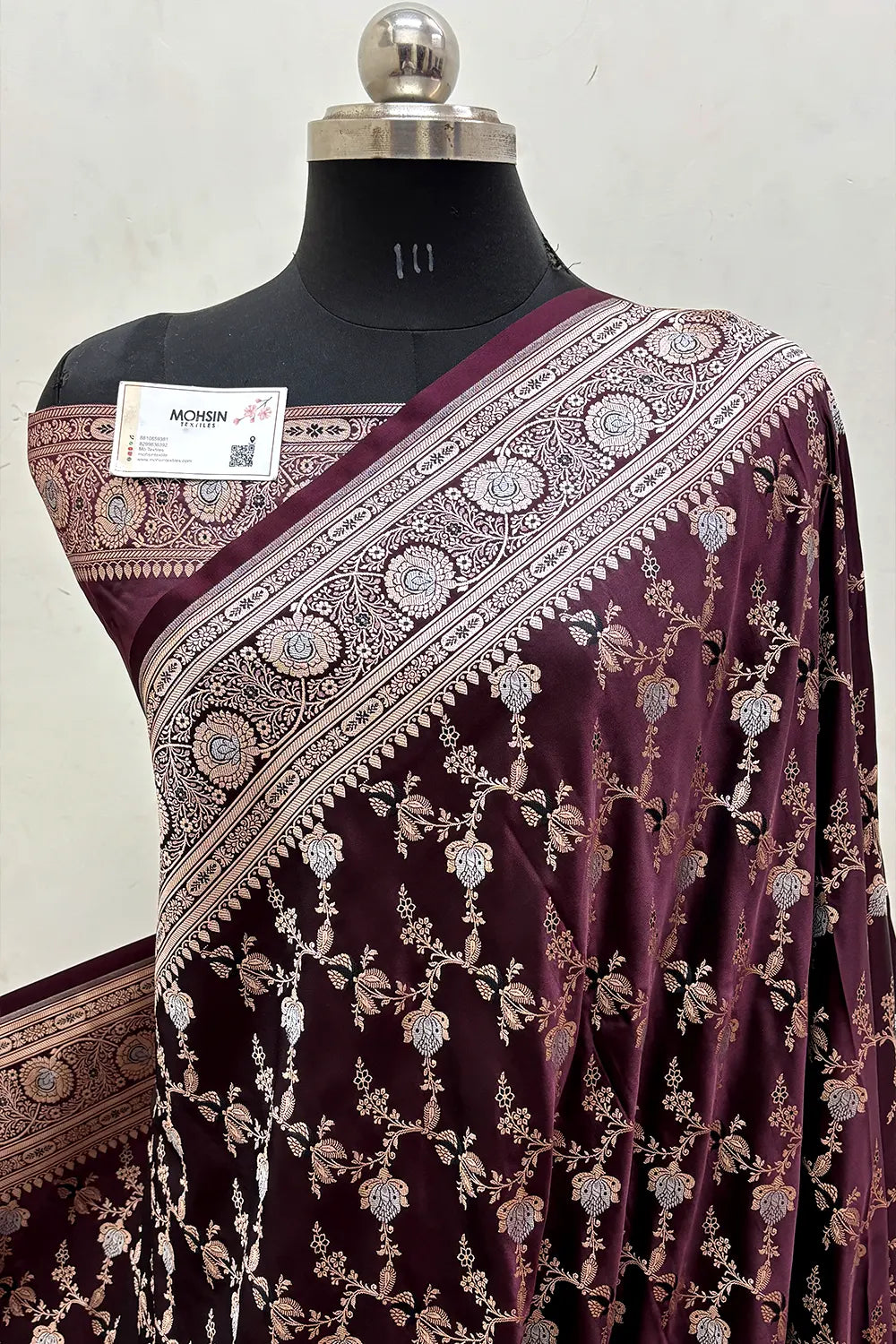 Wine Zari Katan Mashru Silk Banarasi Saree