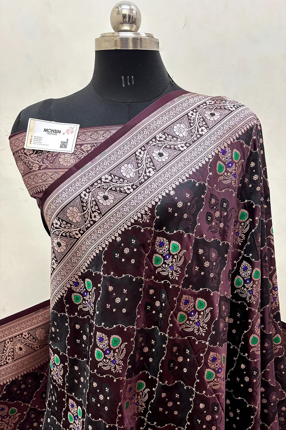 Wine Zari Katan Mashru Silk Banarasi Saree