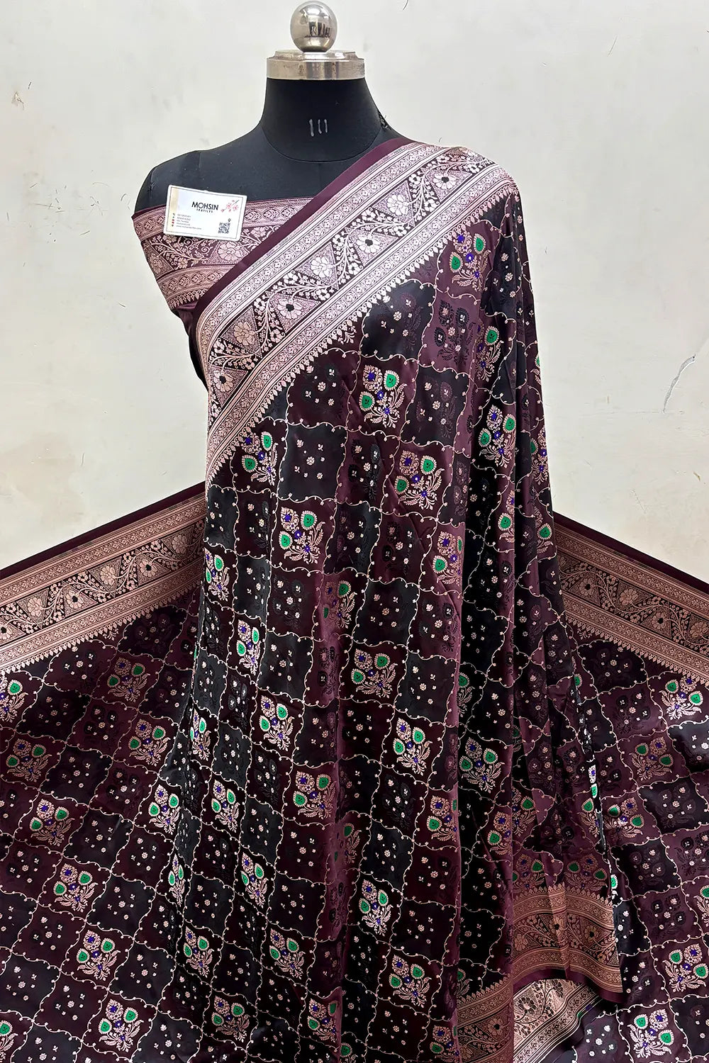 Wine Zari Katan Mashru Silk Banarasi Saree