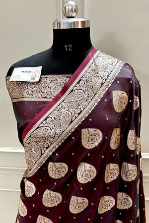 Wine Zari Katan Silk Banarasi Saree