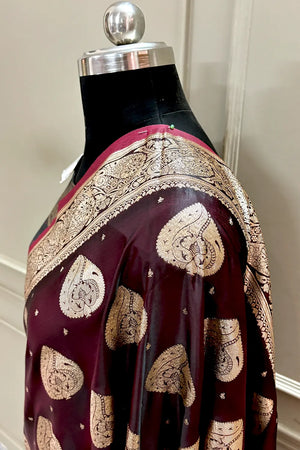 Wine Zari Katan Silk Banarasi Saree