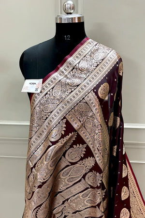 Wine Zari Katan Silk Banarasi Saree