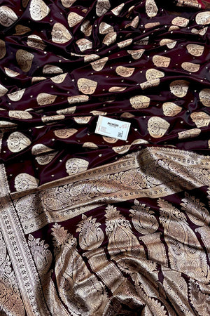 Wine Zari Katan Silk Banarasi Saree