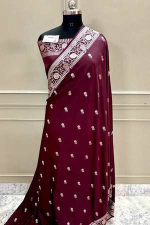 Wine Zari Katan Silk Banarasi Saree