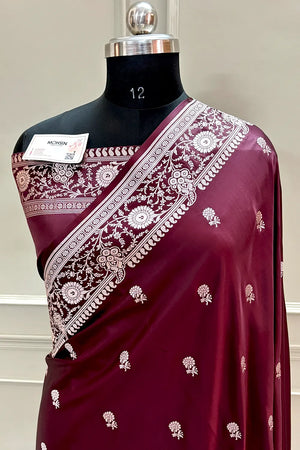 Wine Zari Katan Silk Banarasi Saree
