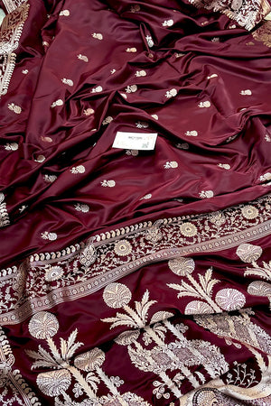 Wine Zari Katan Silk Banarasi Saree