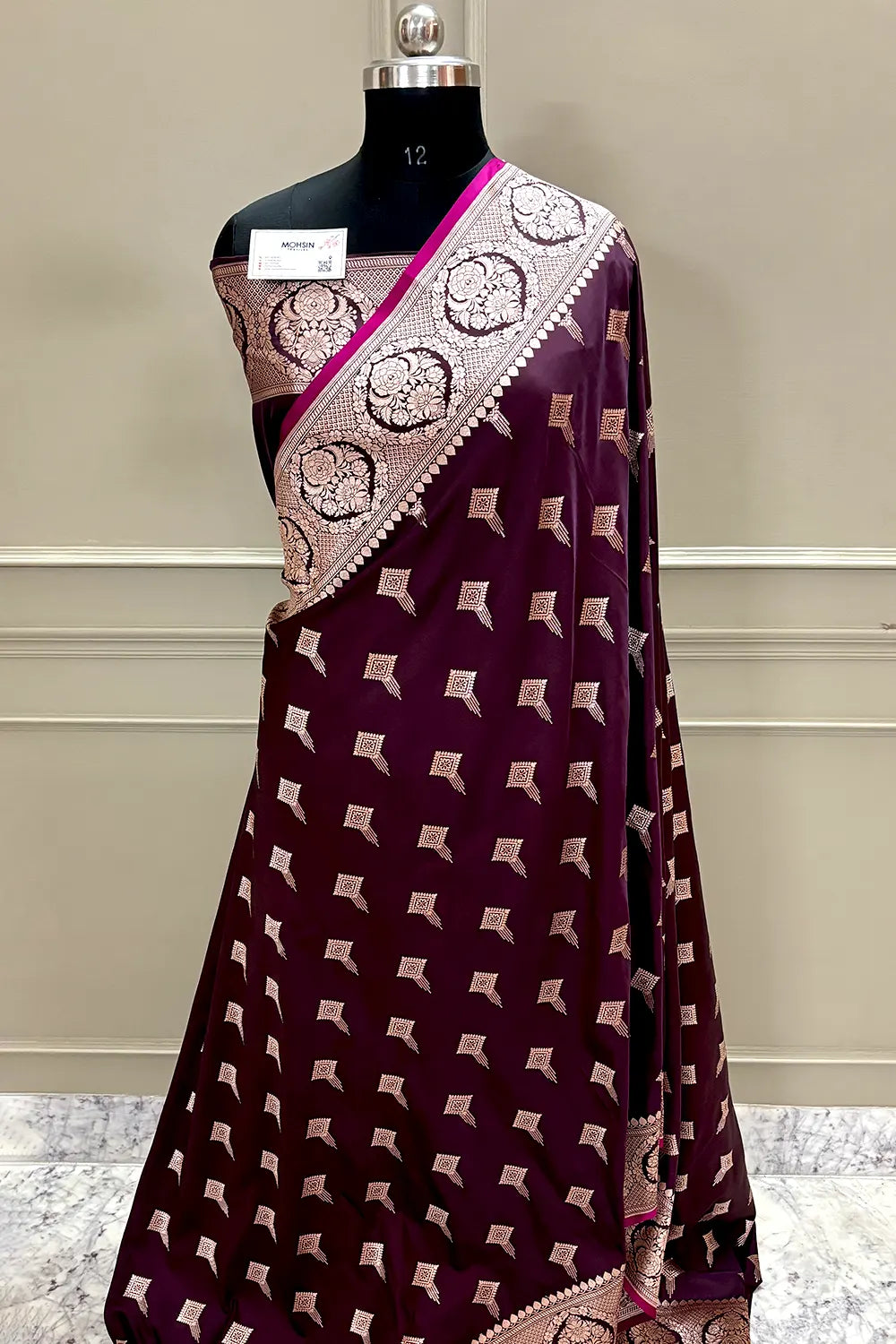 Wine Zari Katan Silk Banarasi Saree