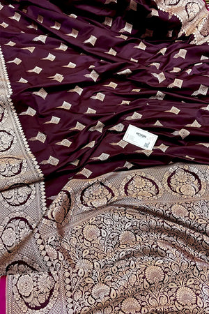 Wine Zari Katan Silk Banarasi Saree
