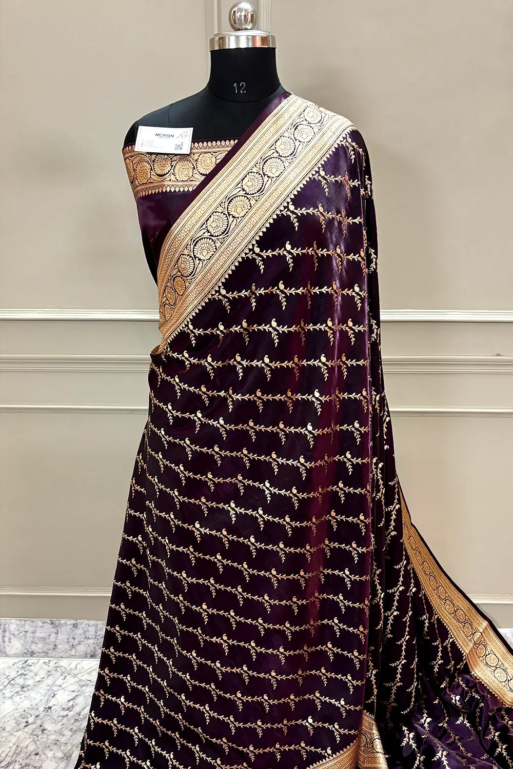 Wine Zari Katan Silk Banarasi Saree