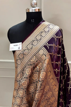 Wine Zari Katan Silk Banarasi Saree
