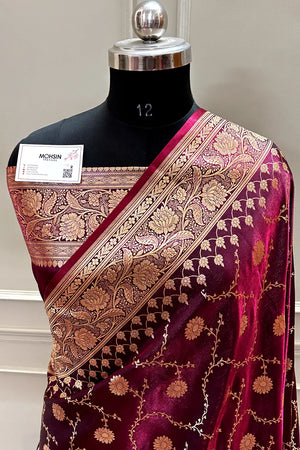 Wine Zari Katan Silk Banarasi Saree