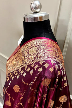 Wine Zari Katan Silk Banarasi Saree