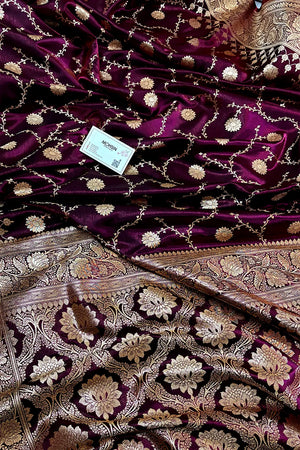 Wine Zari Katan Silk Banarasi Saree