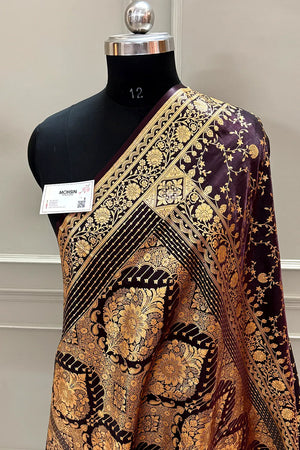 Wine Zari Katan Silk Banarasi Saree